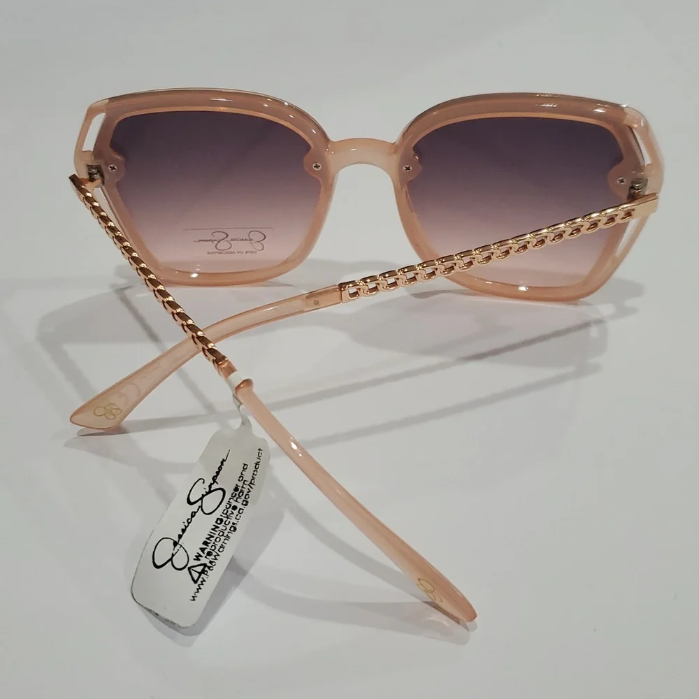 Jessica Simpson J6199 pink gold‎ chainlink style metal arms oval sunglasses new